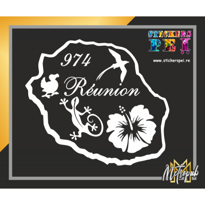 Sticker ile de la R&eacute;union hibiscus dodo